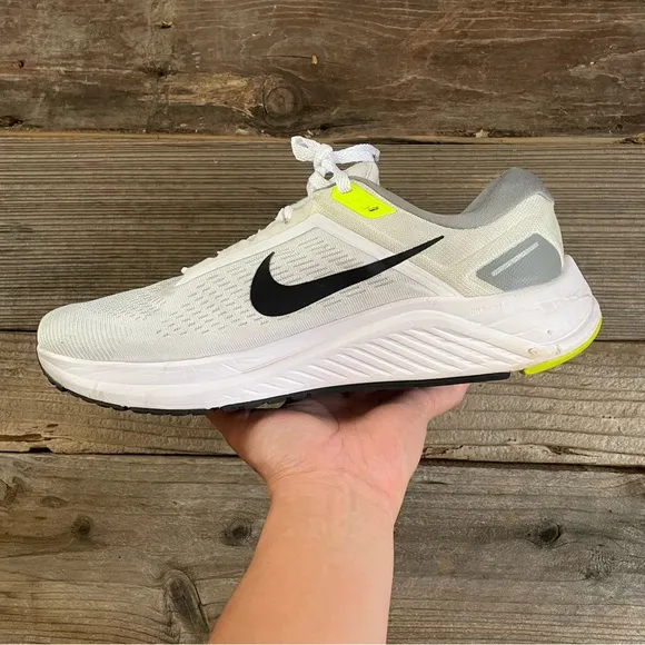 Men Nike Nike Air Zoom Structure 24 White Volt Green Running Shoes Sneakers