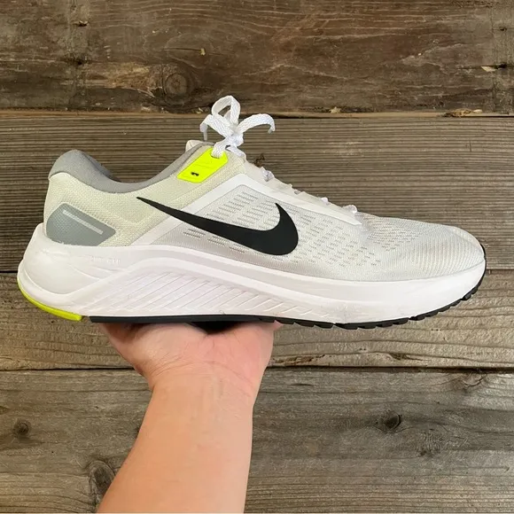 Men Nike Nike Air Zoom Structure 24 White Volt Green Running Shoes Sneakers