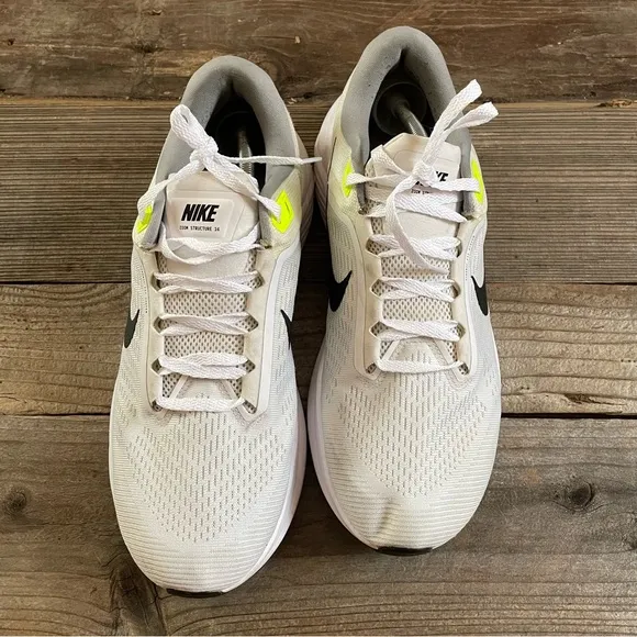 Men Nike Nike Air Zoom Structure 24 White Volt Green Running Shoes Sneakers