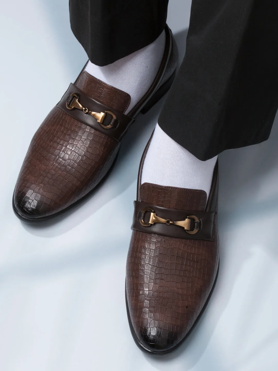 Men's Brown Fashion Buckle Slip On (IX1084)