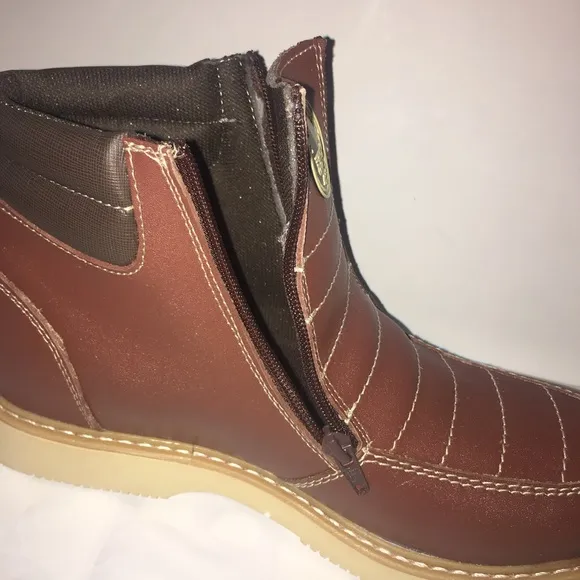 MEN'S WORK BOOTS GENUINE LEATHER ZIP UP BROWN 1216