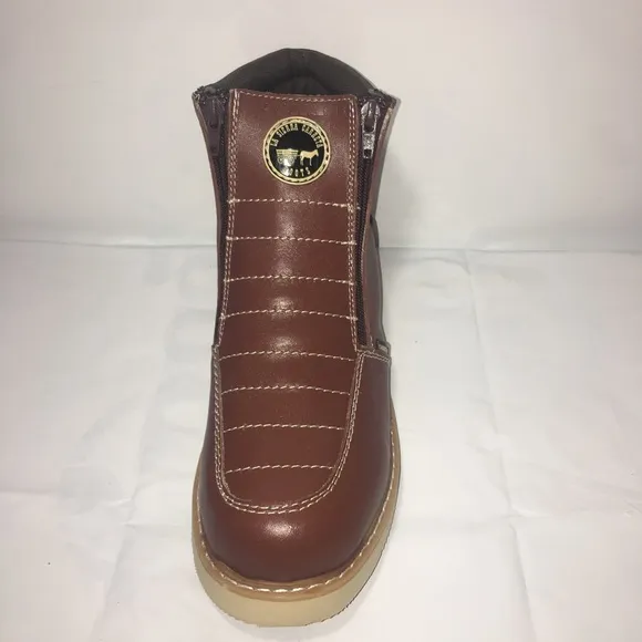 MEN'S WORK BOOTS GENUINE LEATHER ZIP UP BROWN 1216