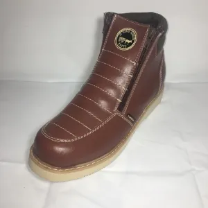 MEN'S WORK BOOTS GENUINE LEATHER ZIP UP BROWN 1216