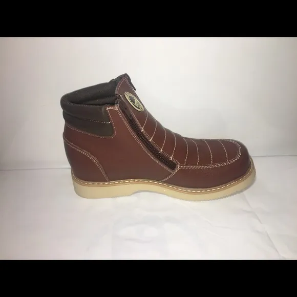 MEN'S WORK BOOTS GENUINE LEATHER ZIP UP BROWN 1216
