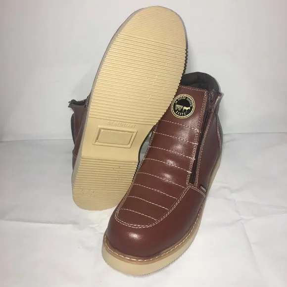 MEN'S WORK BOOTS GENUINE LEATHER ZIP UP BROWN 1216
