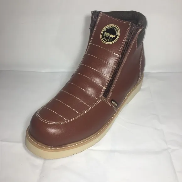 MEN'S WORK BOOTS GENUINE LEATHER ZIP UP BROWN 1216