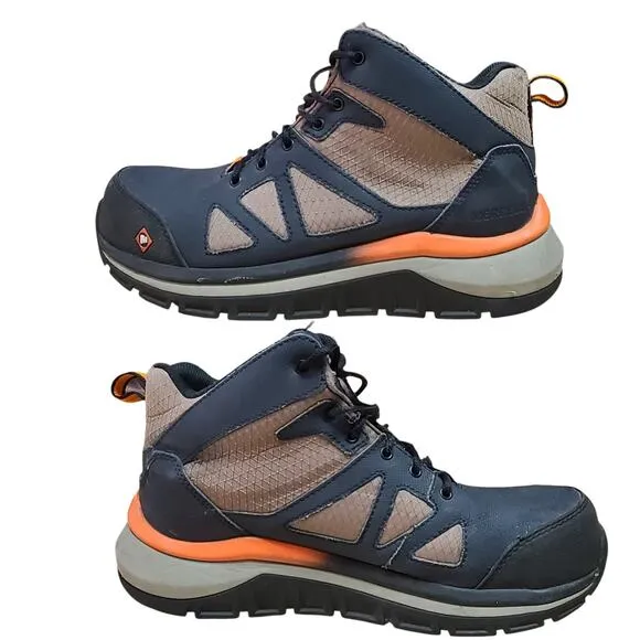 Merrell Full Bench Carbon Toe  Blue Black Orange Lace Up Work Hiking Mid Boots 8