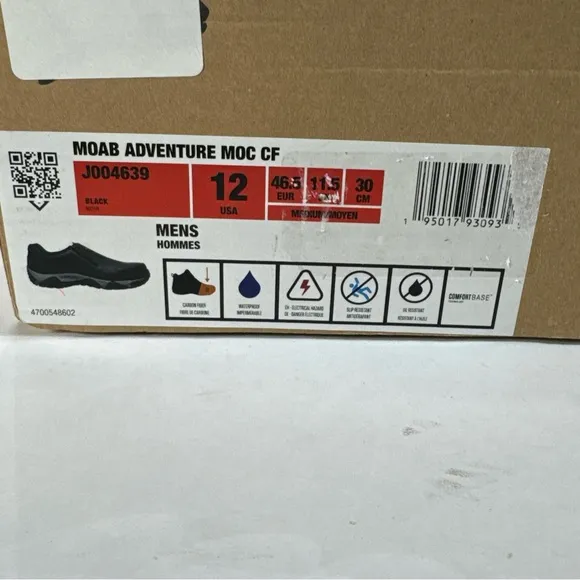 Merrell Moab Adventure Moc Carbon Fiber Toe Black Leather Low Boots Men Size 12