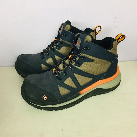 MERRELL Work Fullbench Speed Mid CF Black &amp; Orange J003321 Mens Boots Size 6 M