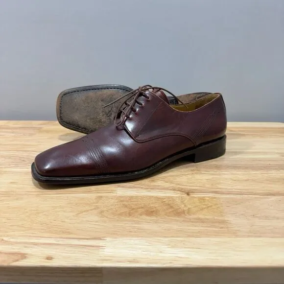 Mezlan Mens 11‎ M Brown Leather Lace Up Square Toe Derby Dress Shoes Oxblood