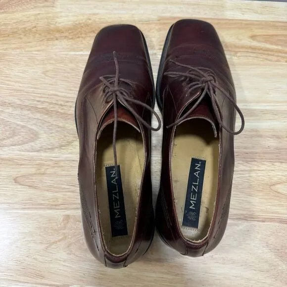 Mezlan Mens 11‎ M Brown Leather Lace Up Square Toe Derby Dress Shoes Oxblood