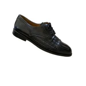 MEZLAN MEN'S VALENCIA BLACK CAP-TOE WOVEN LEATHER LACE-UP DRESS SHOES SZ 9