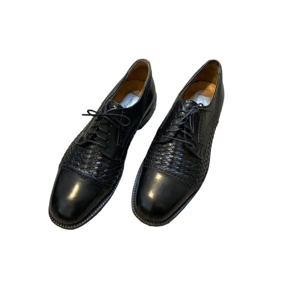 MEZLAN MEN'S VALENCIA BLACK CAP-TOE WOVEN LEATHER LACE-UP DRESS SHOES SZ 9