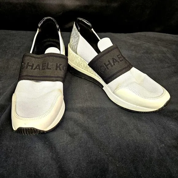 Michael Michael Kors Felix Nylon and Logo Trainer Shoes Size 8.5M  Black White