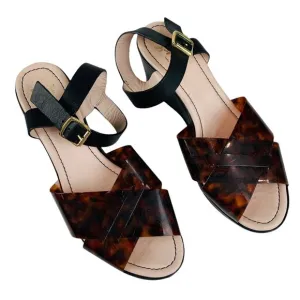 Miss L Fire Black Brown Tortoise Gertie Wedge Platform Sandals Vintage Inspired