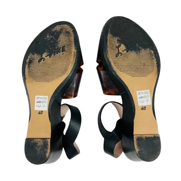 Miss L Fire Black Brown Tortoise Gertie Wedge Platform Sandals Vintage Inspired