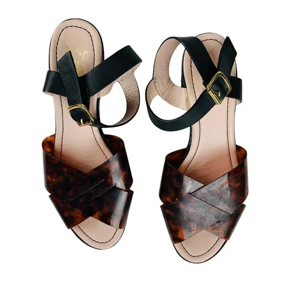 Miss L Fire Black Brown Tortoise Gertie Wedge Platform Sandals Vintage Inspired