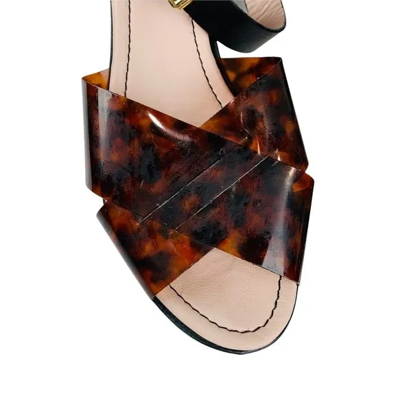 Miss L Fire Black Brown Tortoise Gertie Wedge Platform Sandals Vintage Inspired