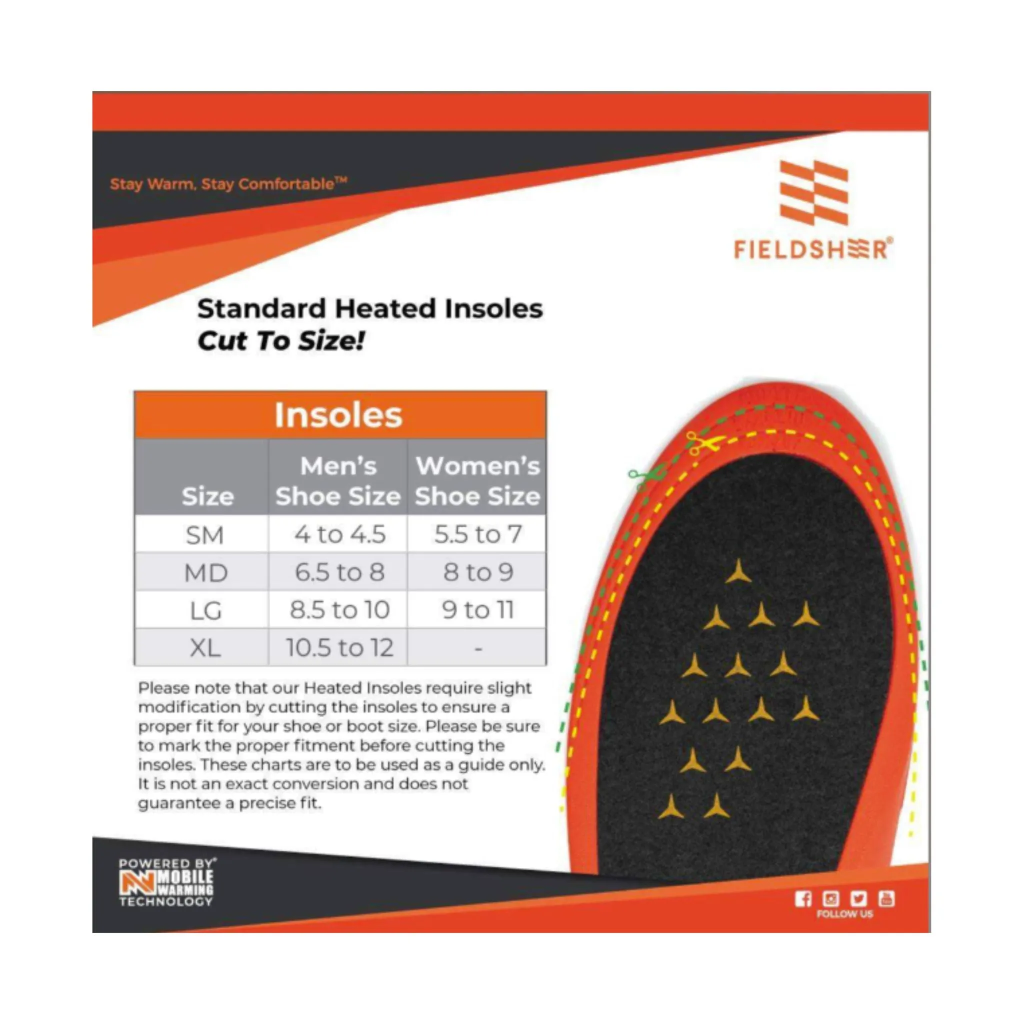 Mobile Warming Standard Heated Insoles - Black
