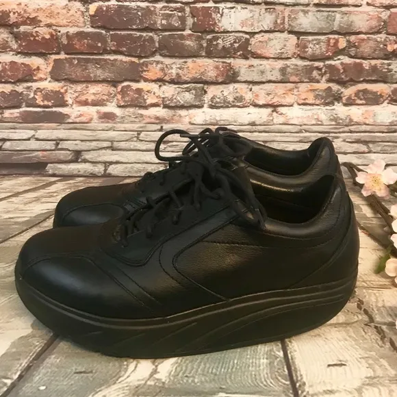 MTB Black Leather Shape Up Toning Rocker Sneakers