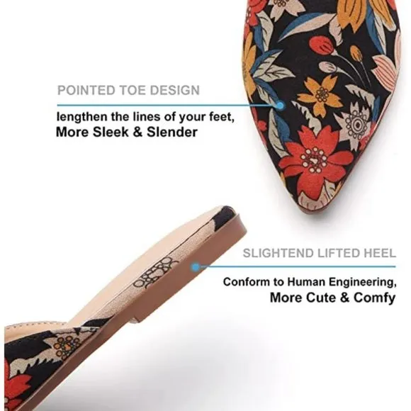 Mules for Women Flats Slip Loafer Shoes, Floral