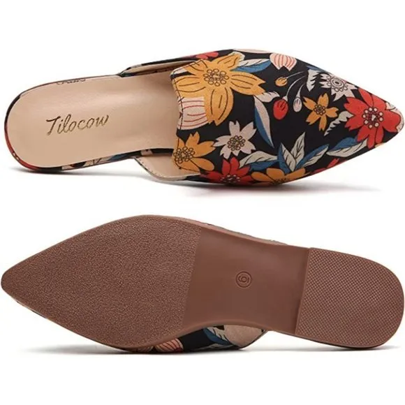 Mules for Women Flats Slip Loafer Shoes, Floral