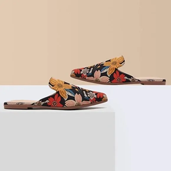 Mules for Women Flats Slip Loafer Shoes, Floral