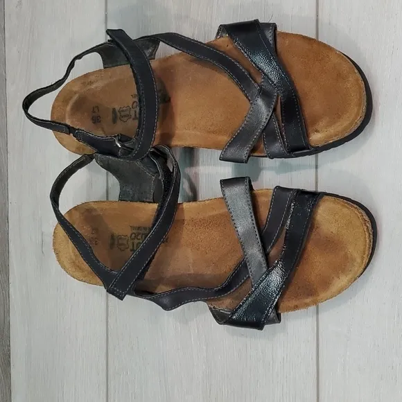 Naot Womens Mila Comfort Ankle Leather Strap Wedge Sandals shoes sz 38/7
