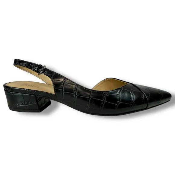 Naturalizer Frisco Point Toe Croco Embossed Slingback Heeled Sandals, Size 9.5