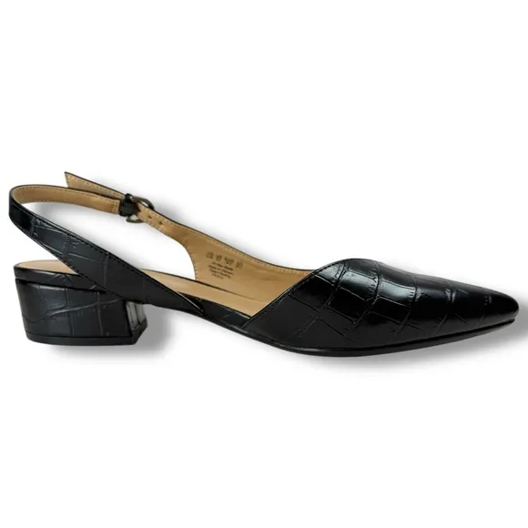 Naturalizer Frisco Point Toe Croco Embossed Slingback Heeled Sandals, Size 9.5