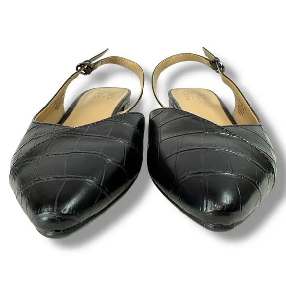Naturalizer Frisco Point Toe Croco Embossed Slingback Heeled Sandals, Size 9.5