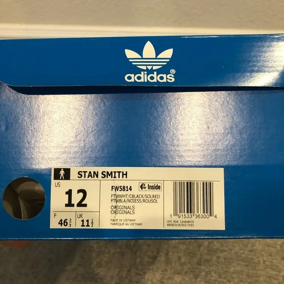 New Adidas Originals Stan Smith White Black Sneakers Men's Shoes Size 12
