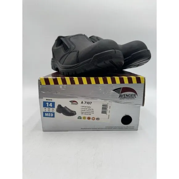 NEW Avenger A7107 Men's Safety Toe Work Shoe Black US Size 14 Medium NIB