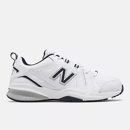 New Balance Men's EE Wide Fit Leather Sneakers (608) in White/Navy in UK 12 (US 12.5/EU 47)