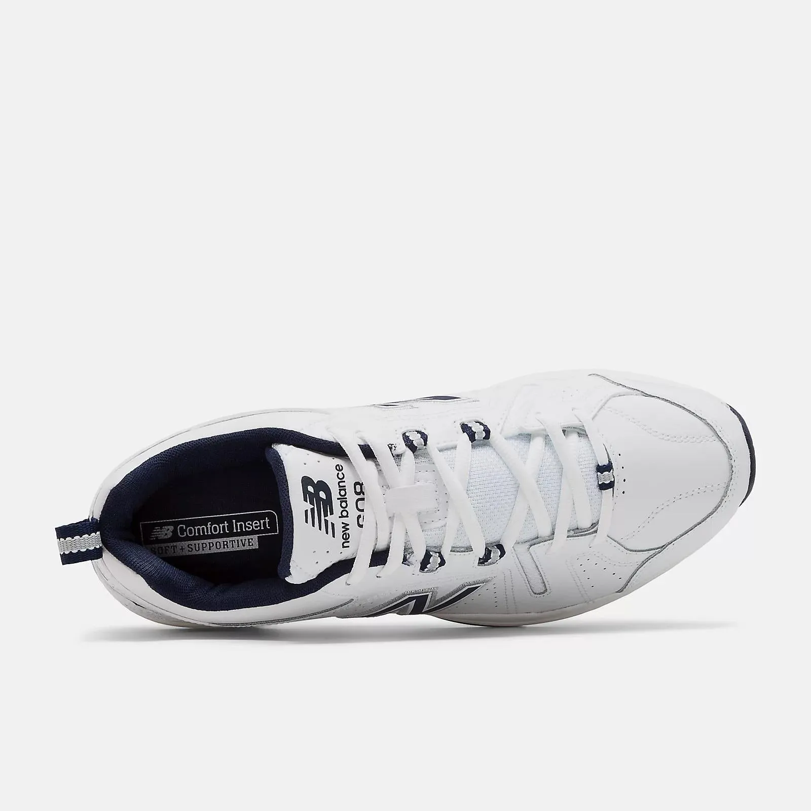 New Balance Men's EE Wide Fit Leather Sneakers (608) in White/Navy in UK 12 (US 12.5/EU 47)