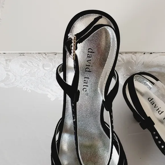 ⤵️NEW! David Tate  black open toe block heel Slingbacks with rhinestones *8M