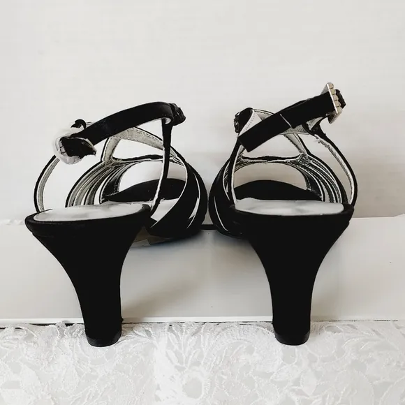⤵️NEW! David Tate  black open toe block heel Slingbacks with rhinestones *8M
