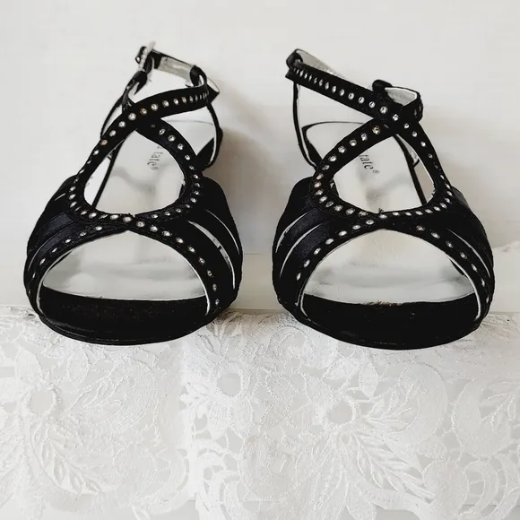 ⤵️NEW! David Tate  black open toe block heel Slingbacks with rhinestones *8M