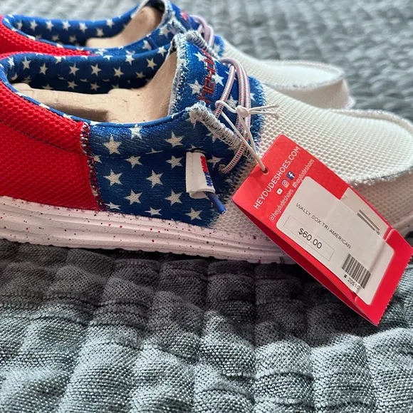 NEW Hey Dude Wally‎ Sox Tri American Pride Patriotic Shoes Sneakers Men's Sz 7