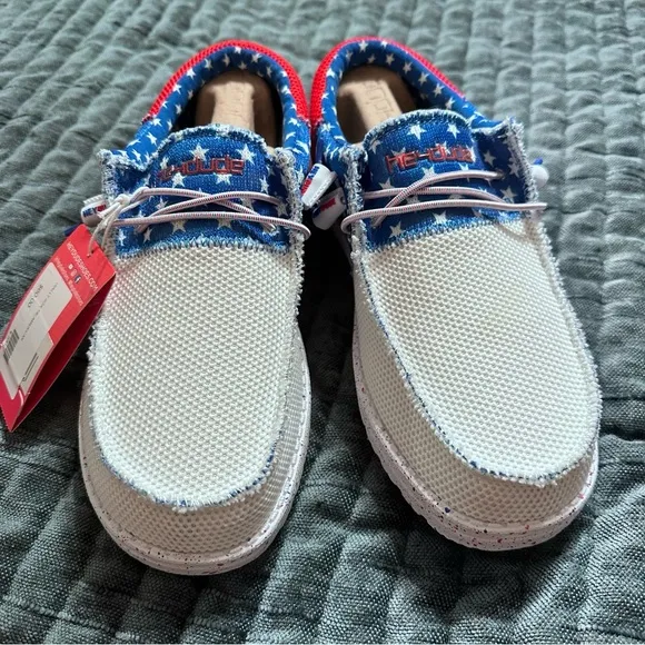 NEW Hey Dude Wally‎ Sox Tri American Pride Patriotic Shoes Sneakers Men's Sz 7