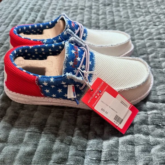 NEW Hey Dude Wally‎ Sox Tri American Pride Patriotic Shoes Sneakers Men's Sz 7