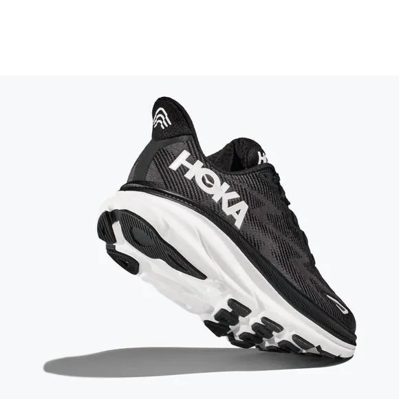 NEW HOKA men's clifton 9 running shoes - wide in black/white