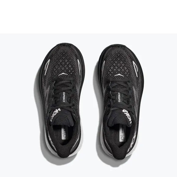 NEW HOKA men's clifton 9 running shoes - wide in black/white