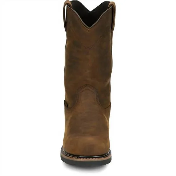 NEW JUSTIN BOOTS men's met guard pulley boot in distressed brown