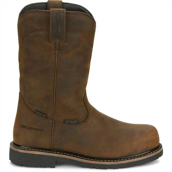 NEW JUSTIN BOOTS men's met guard pulley boot in distressed brown