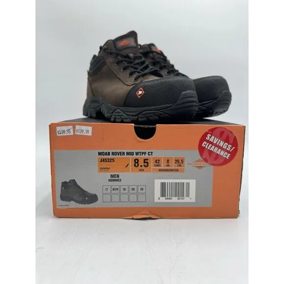 NEW Merrell MOAB ROVER MID WTPF CT Men's Work Boot Brown US Size 8.5 Medium NIB
