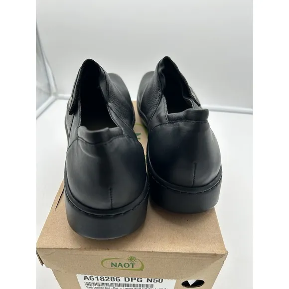 New Naot Lagoon Leather Slip Ons Black Comfort Memory Foam Size EU 42 US 11-11.5