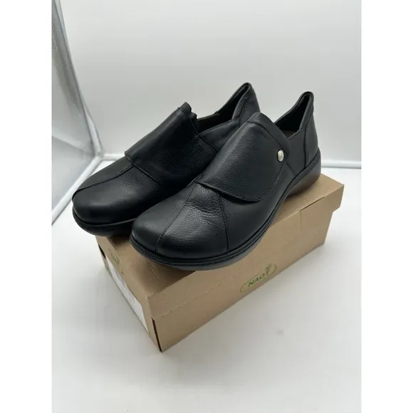 New Naot Lagoon Leather Slip Ons Black Comfort Memory Foam Size EU 42 US 11-11.5