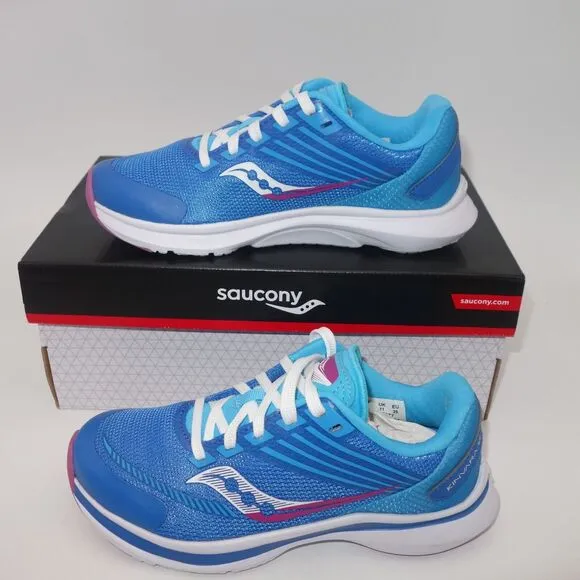 NEW Saucony Kinvara 12 Sneakers Lace Up Running Shoes Blue Pink Girl's 11