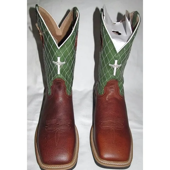 New Twisted X Green Cross Steel Toe 12&quot; Work Cowboy Boots Mens Size 14 D